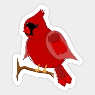 Cute Chubby Red Cardinal Bird on Branch Sticker